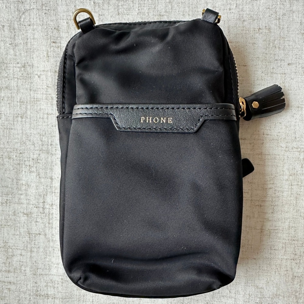 Anya Hindmarch Eyes Essentials Crossbody Pouch Black Nylon Leather Phone Bag - Picture 4 of 14